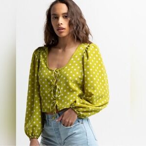 Cottagecore Levi's Green Floral Daisy Front Tie Blouse with Puff Sleeves